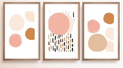 Abstract Arrangements Posters: Terracotta Blush Pink Ivory Beige Watercolor Illustration and Gold Elements on White Background AI Generated