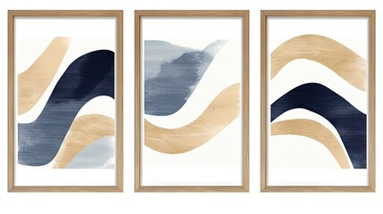 Set of four abstract hand painted watercolor backgrounds in wooden frame. Generative AI