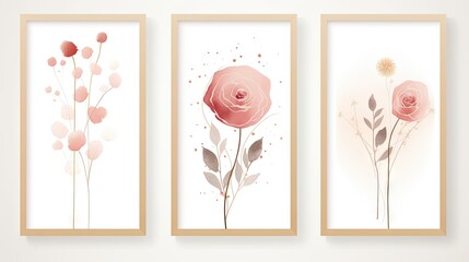 Set of vertical banners with watercolor flowers and leaves. illustration. Generative AI