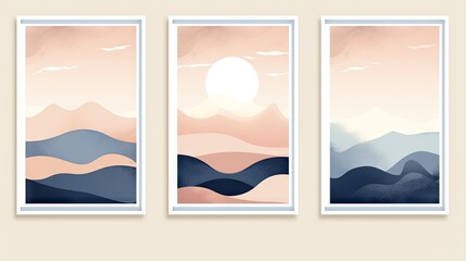 Set of vertical banners with mountains, sea and sun. illustration Generative AI