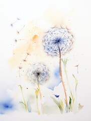 Whimsical Watercolor Dandelion Seeds Blowing in the Breeze AI Generated