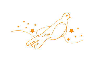 Dove bird line art style vector. Flying bird continuous line drawing element. Sketch drawing of dove. Love symbol