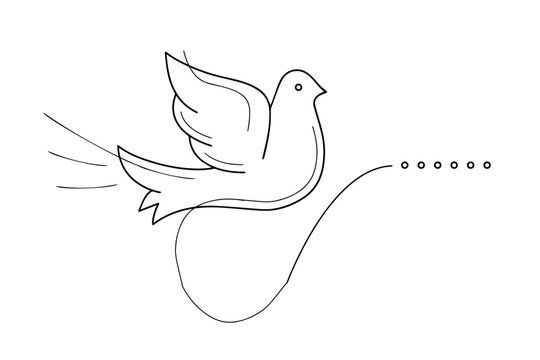 Dove bird line art style vector. Flying bird continuous line drawing element. Sketch drawing of dove. Love symbol