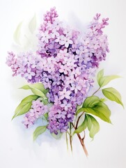 Delicate and Fragrant Lilac Bush in Watercolor AI Generated