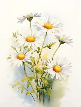 Soft and Radiating Calmness: Watercolor Chamomile Flowers AI Generated