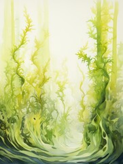 Serene Watercolor Kelp Forest Strands Flowing Gracefully in the Current AI Generated