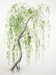 Graceful Watercolor Willow Tree Branches and Delicate Leaves AI Generated