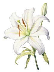 Graceful Unfolding: Elegant Watercolor White Lily Petals AI Generated