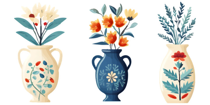 Set Of Illustrations Of Flower Vase Elements