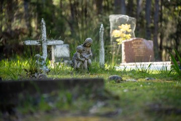 gravestone in a cemetery, with large marble tombstone. with other graves and funeral around in australia
