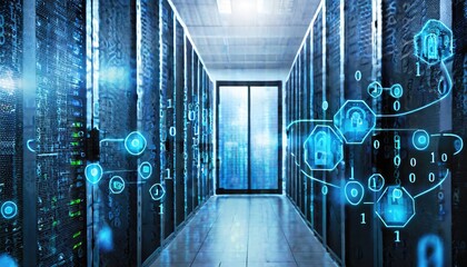 In a server room: digital data in cyberspace. Generated with AI