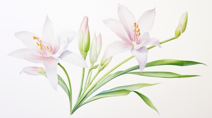 Fototapeta na wymiar Watercolor Portrayal of Zephyranthes Minuta Flower on White Canvas AI Generated
