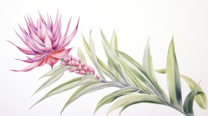 Fototapeta na wymiar Watercolor Portrayal of Vriesea PhilippoCoburgii Flower on White Canvas AI Generated