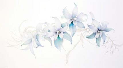 Fototapeta na wymiar Beautiful Watercolor Painting of a Ghost Orchid on a White Background AI Generated