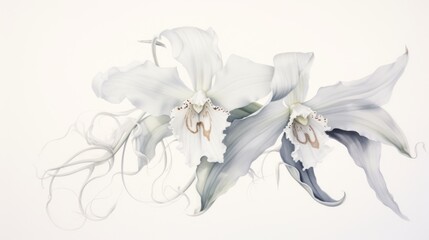 Ghost Orchid Watercolor Painting on White Background AI Generated