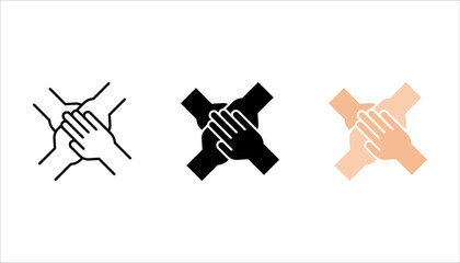 Teamwork thin line icon set, four hands holding together for wrist. partnership symbol. vector illustration on white background