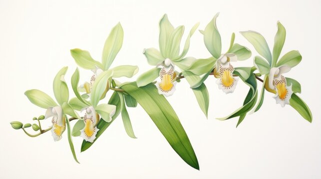 Watercolor Painting of Encyclia Cochleata on White Background AI Generated