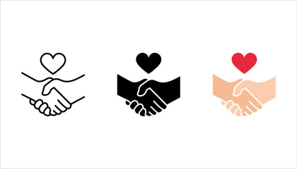 Handshake, Friendship, Partnership, Minimalistic Flat Line Outline Stroke Icon set, vector illustration on white background