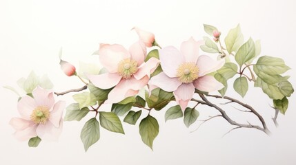 Naklejka na ściany i meble Watercolor Art of the Franklin Tree Flower on a White Backdrop AI Generated