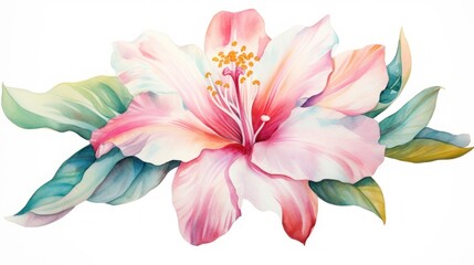 Vibrant Watercolor Artwork of Kokio Flower on White Background AI Generated