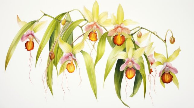 Watercolor Art of Bulbophyllum Phalaenopsis on White Backdrop AI Generated