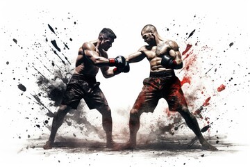 MMA Boxers fighters in fights without rules - obrazy, fototapety, plakaty