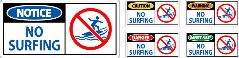 Caution Beach Safety Sign No Surfing