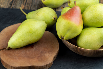 fresh harvest of pears on the table in the kitchen