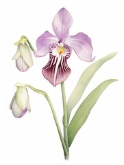 Beautiful Watercolor Drawing of Western Underground Orchid on White Background AI Generated