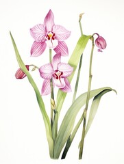 Beautiful Watercolor Drawing of Western Underground Orchid on White Background AI Generated