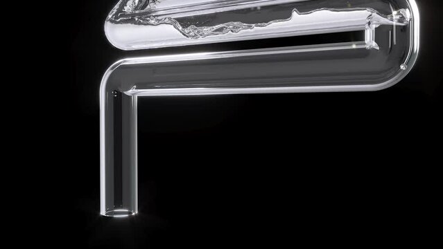 Silver flow inside glass tube super slow motion