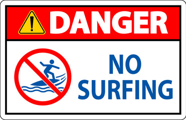 Fototapeta premium Danger Beach Safety Sign No Surfing
