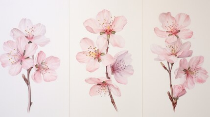 Set of Three Watercolor Almond Blossom Petals AI Generated