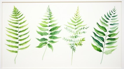 Set of Three Lush Watercolor Fern in Varying Shades AI Generated