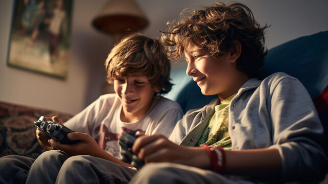 Close Up Of 2 Boys Playing Video Games