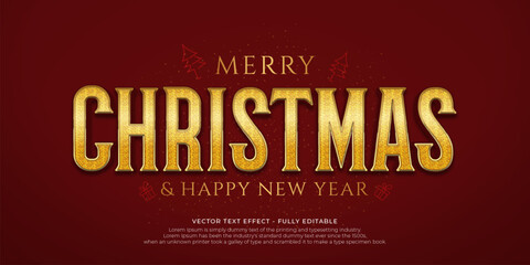 Vector christmas 3d text effect with luxury gold on red background