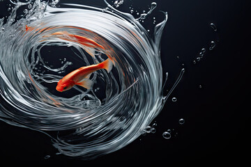 A goldfish swimming in a pond of water