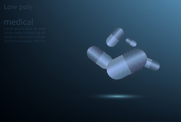 Vector image of a medicine in a capsule, low poly picture. Medicinal tablet, pharmacology.