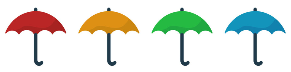 Umbrella icon isolated on white background. Set of colored umbrella icons in flat design. - obrazy, fototapety, plakaty