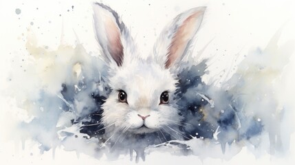 Whimsical Watercolor Rabbit Fur Soft and Eyes Twinkling on White Background AI Generated
