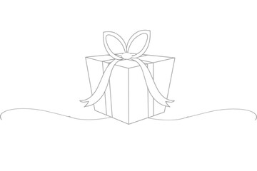Gift box line art style vector. Wrapped surprise package for Christmas or birthday party. Christmas element vector