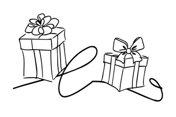 Gift box line art style vector. Wrapped surprise package for Christmas or birthday party. Christmas element vector
