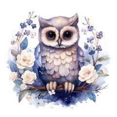 Joyful Baby Owl Perched in Moonlit Forest with Nocturnal Blooms AI Generated