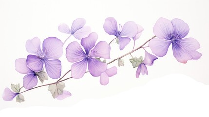 Delicate Watercolor Violet Petals and Soft Leaves AI Generated
