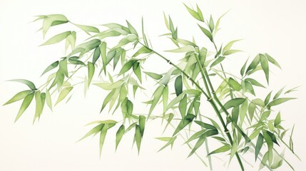 Delicate and Refined Botanical Watercolor of Bamboo Stalk and Leaves AI Generated
