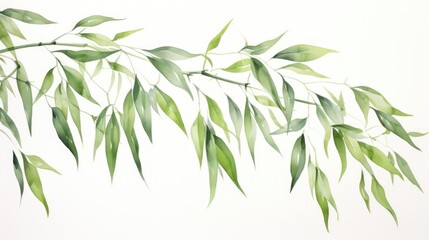 Delicate and Refined Botanical Watercolor of Bamboo Stalk and Leaves AI Generated