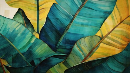 Vibrant Watercolor Banana Leaf Veins AI Generated