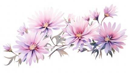 Soft Whimsical Watercolor Aster Flowers AI Generated