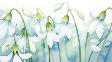 Whimsical Watercolor Snowdrop Petals Hanging Delicately AI Generated