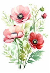Beautiful vector card with nice watercolor anemone flowers. Generative AI